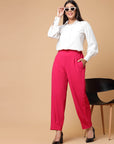 Women Pink Solid Pleated Trousers