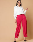 Women Pink Solid Pleated Trousers