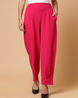 Women Pink Solid Pleated Trousers