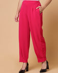 Women Pink Solid Pleated Trousers