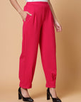 Women Pink Solid Pleated Trousers