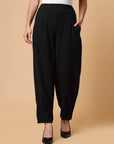 Women Black Solid Pleated Trousers