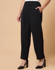 Women Black Solid Pleated Trousers