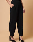 Women Black Solid Pleated Trousers