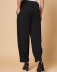 Women Black Solid Pleated Trousers