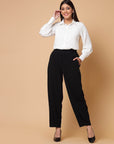 Women Black Solid Pleated Trousers