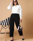 Women Black Solid Pleated Trousers