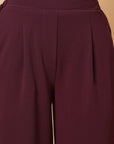 Women Maroon Solid Pleated Trousers