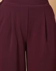Women Maroon Solid Pleated Trouser