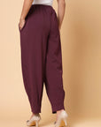 Women Maroon Solid Pleated Trousers