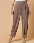 Women Brown Solid Pleated Trousers