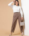 Women Brown Solid Pleated Trousers