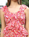 Printed Fit & Flare Midi Dress pink