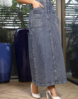 Denim A-Line Midi Denim Skirt light-blue