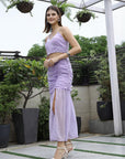 Printed Shoulder Strap Neck Top With Skirt Co-Ord Set purple