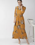 CINK Women Mustard Yellow Floral Printed Maxi Dress