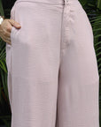 Printed V-Neck Top With Trousers Co-Ord Set peach
