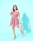 CINK Women Pink Floral Tie-Up Neck A-Line Dress