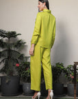 Shirt Collar Embroidered Cotton Shirt With Trousers Co-Ords Set lime-green