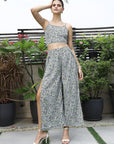 Shoulder Strap Printed Top With Palazzo Co-Ord Set multi