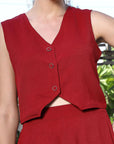 V-Neck Coat With Trousers Co-Ords red