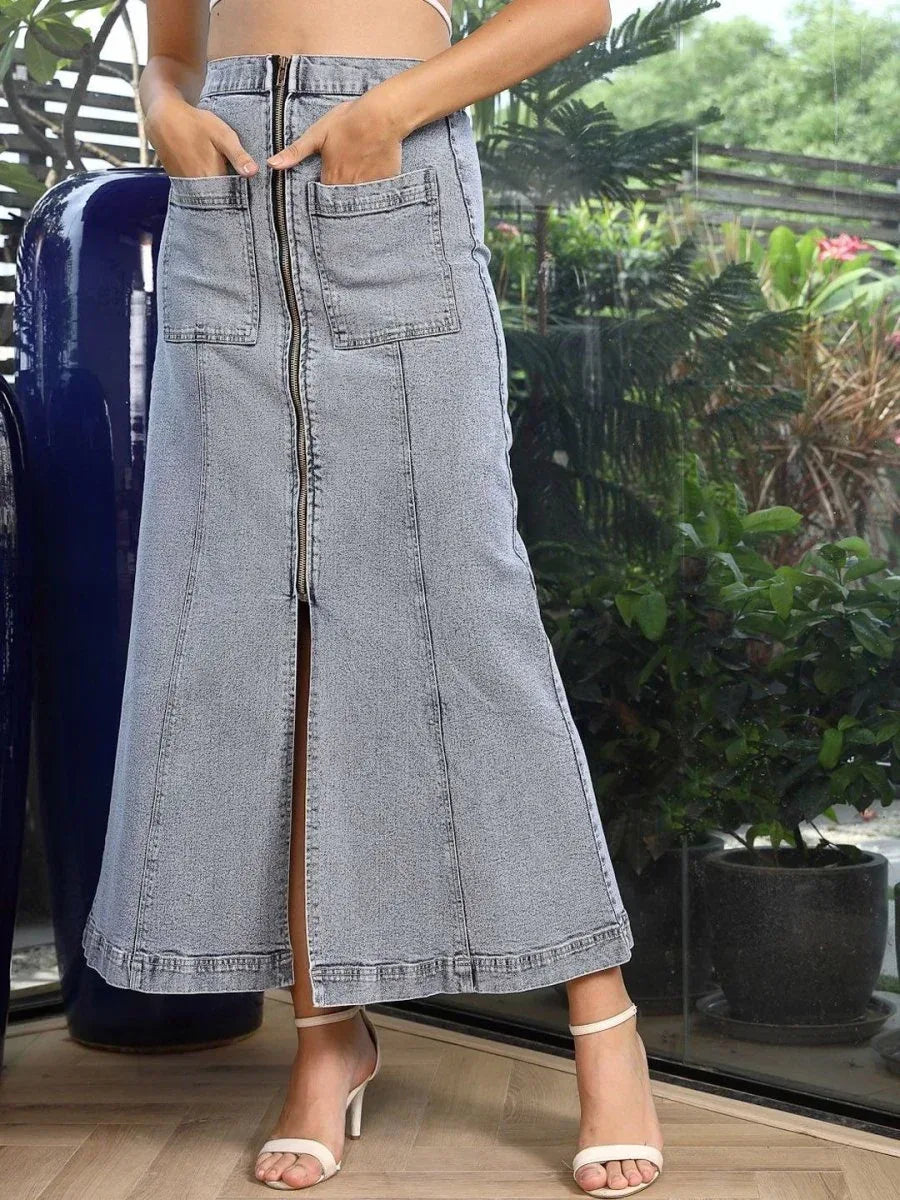 A-Line Mid Rise Maxi Skirts light-blue - CINK