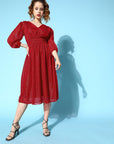 CINK Attractive Red Solid Pleated Form Dress