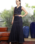 V Neck Cotton Top With Skirt Co-Ords blue