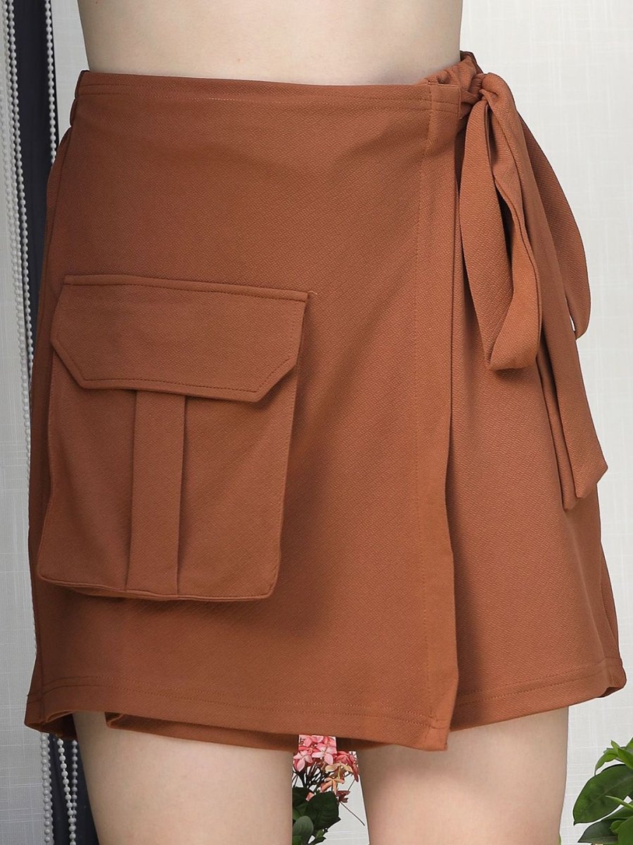 Solid Straight Mini Skorts camel-brown