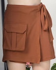 Solid Straight Mini Skorts camel-brown
