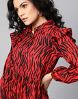 CINK Fiery Red and Black Animal Printed A-Line Dress