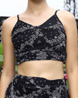 Printed Shoulder Strap Neck Top With Skirt Co-Ord Set black