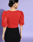 CINK Red Sweetheart Neck Smocked Fitted Crop Top