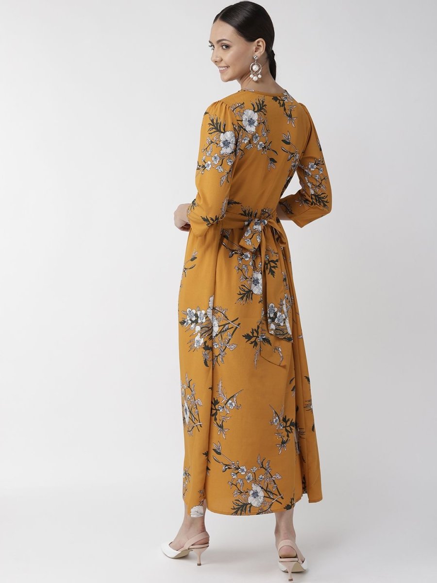 CINK Women Mustard Yellow Floral Printed Maxi Dress