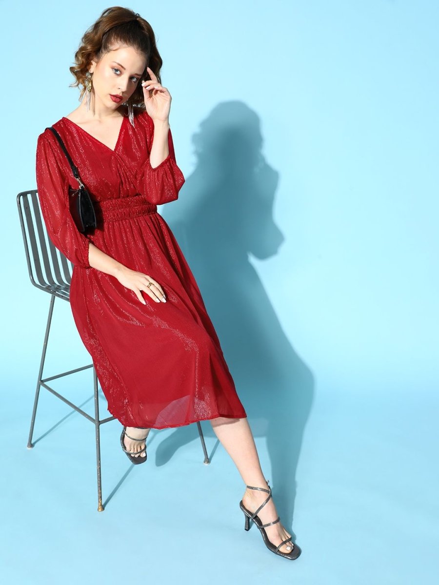 CINK Attractive Red Solid Pleated Form Dress