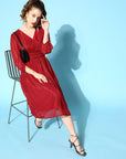 CINK Attractive Red Solid Pleated Form Dress