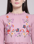 CINK Mauve Embroidered Cinched Waist Top