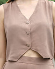 V-Neck Coat With Trousers Co-Ords brown
