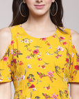 CINK Yellow Floral Printed Fit and Flare Dress