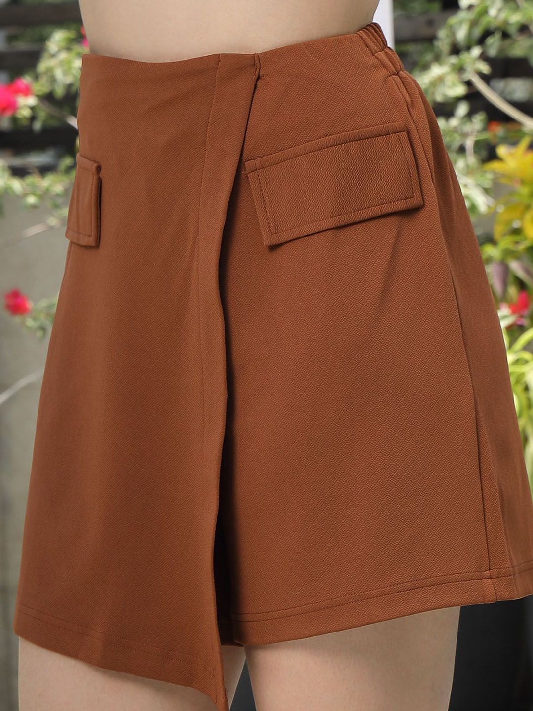 Solid Straight Mini Skorts brown