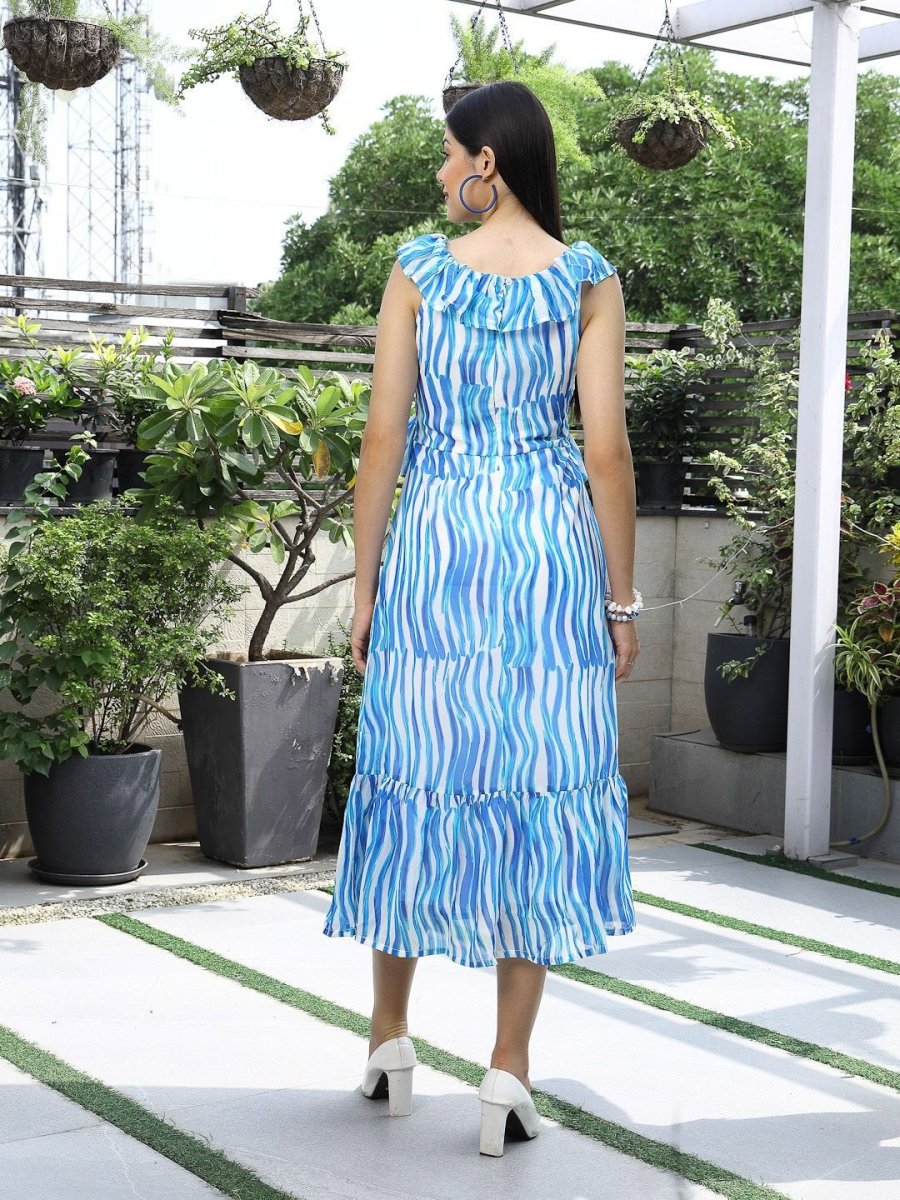 Printed Fit &amp; Flare Midi Dress blue