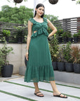 Printed Fit & Flare Midi Dress green