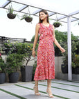 Printed Fit & Flare Midi Dress pink
