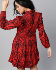 CINK Fiery Red and Black Animal Printed A-Line Dress