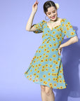 Yellow Floral Georgette A-Line Dress