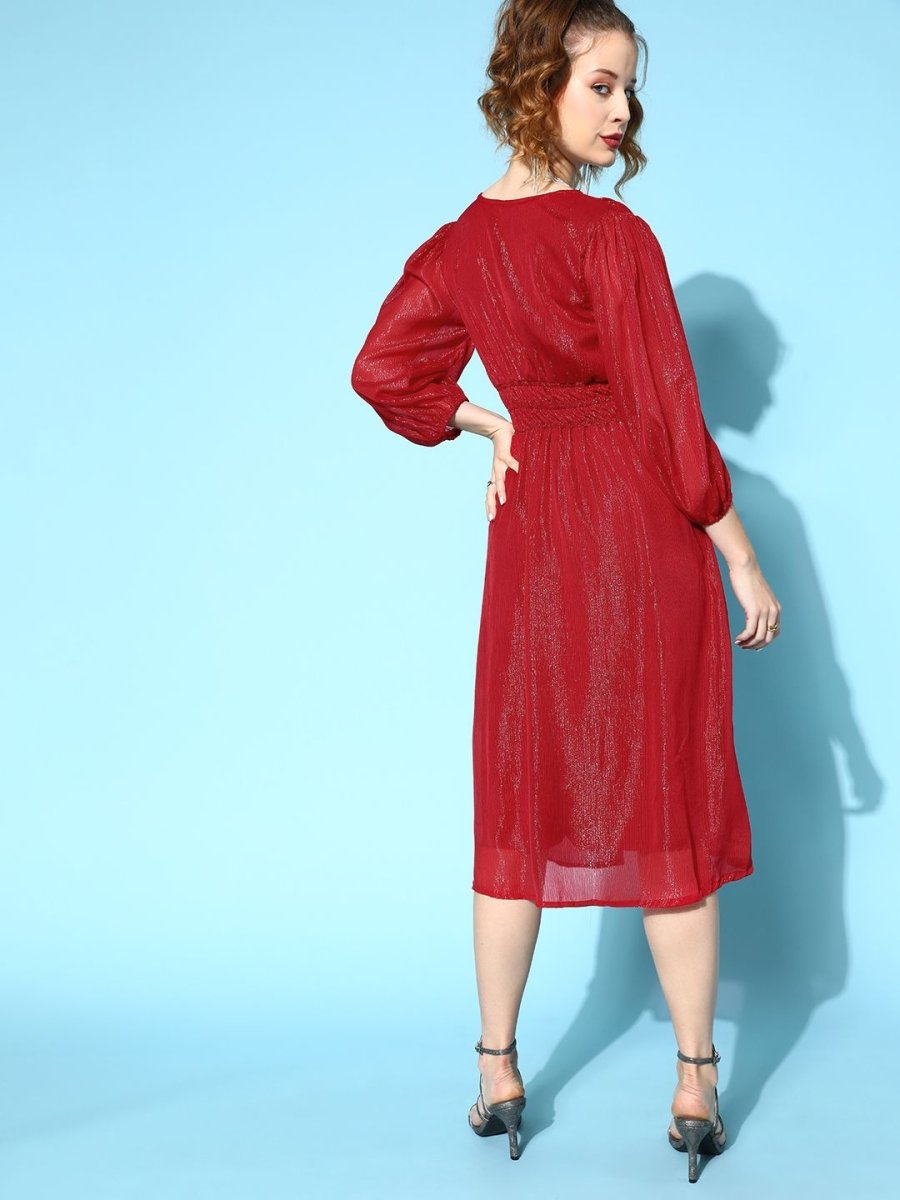 CINK Attractive Red Solid Pleated Form Dress