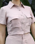 Printed V-Neck Top With Trousers Co-Ord Set peach