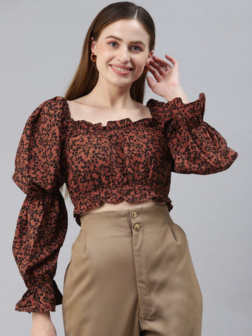 CINK Rust Floral Regular Crop Top