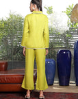 Shirt Collar Embroidered Cotton Shirt With Trousers Co-Ords Set lime-green