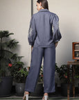 Shirt Collar Embroidered Cotton Shirt With Trousers Co-Ords Set blue